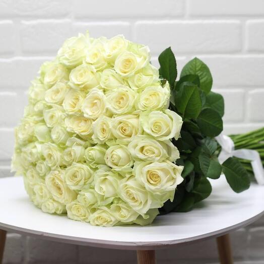 51 white roses 70 cm