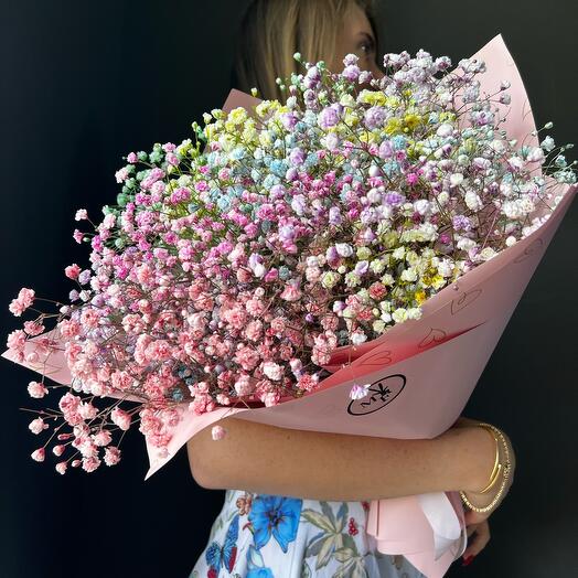 Пышный букет из разноцветной гипсофилы 7шт Воздушное облако🌸💗