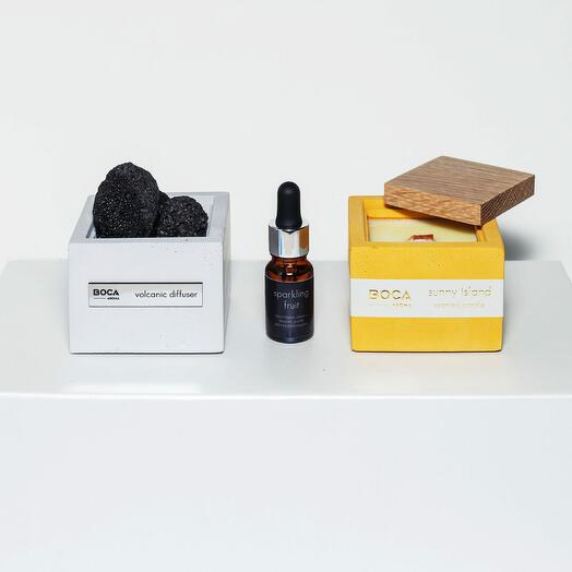 Подарочный набор: свеча в бетоне (SUNNY ISLAND) + диффузор в бетоне (SPARKLING FRUIT)