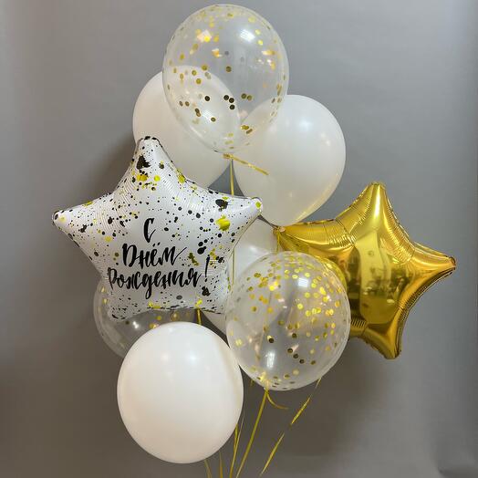 Шары С Днем Рождения белые и золотые