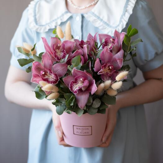 Orquídeas en una Caja con eucalipto y flores secas "Wow"