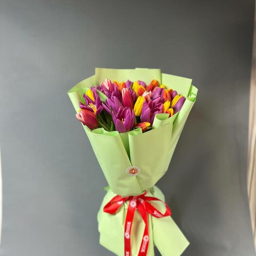 Букет из 35 тюльпанов микс от Оранж Алматы