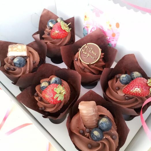 С Днём рождения, шоколадные капкейки🧁🍓🍫, сет 6
