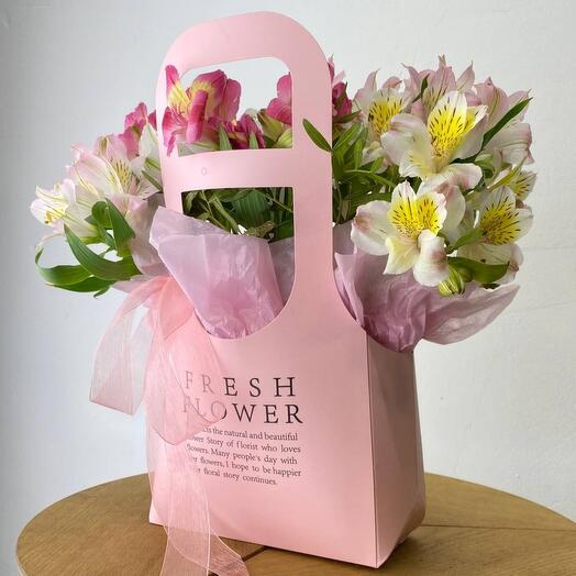 Alstroemeria in a pink handbag