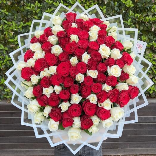 White and red rose bouquet