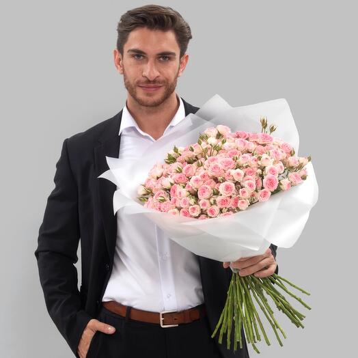 Bouquet of pink bush roses Kate Lynn, 39 pcs., 50 cm Florentika