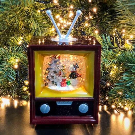 TV waterspinning,Spruce in the snow and snowman, LED-Brown