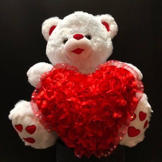 Мягкая игрушка "Мишка белый с красным сердцем"