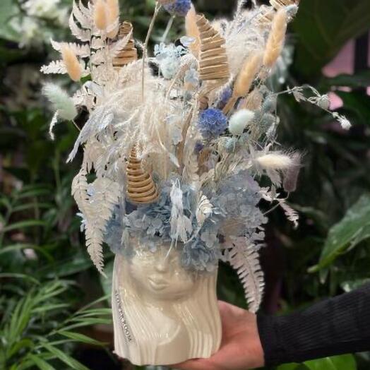 Интерьерная Композиция «Сухоцветы девочка Лазурь»