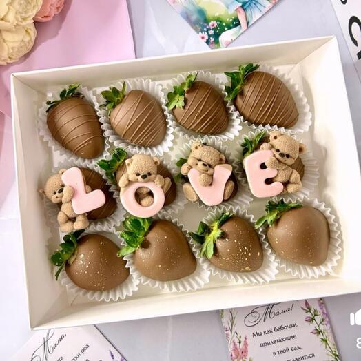 Клубника в шоколаде с мишками love девушке жене 14 февраля день влюблённых