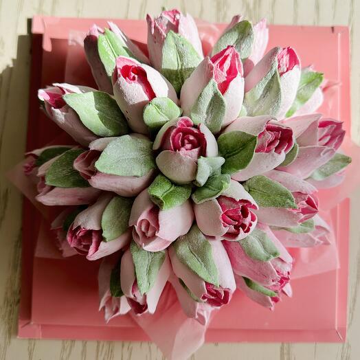 Коробка-акваріум з зефірними квітами (31 шт. зефірок)