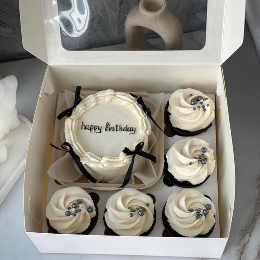 Подарочный набор бенто торт и капкейки Happy Birthday