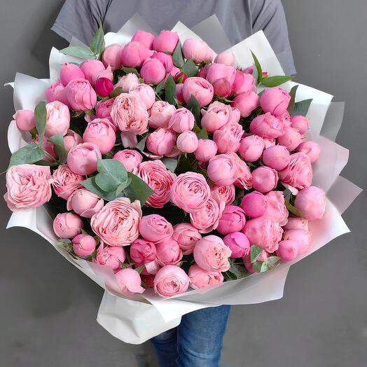 Un ramo de 23 peonías arbustivas de rosas ovidas "Silva Pink" (Art.1356)
