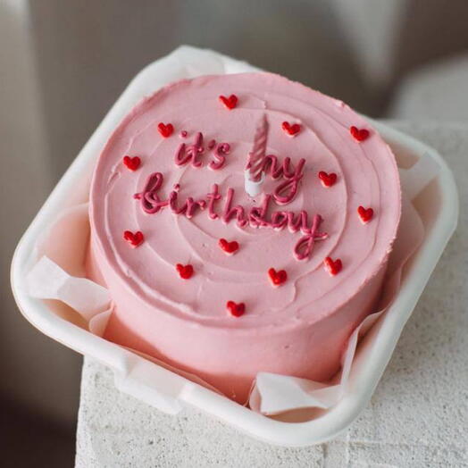 Бенто-торт розового цвета на день рождения «It s my birthay»