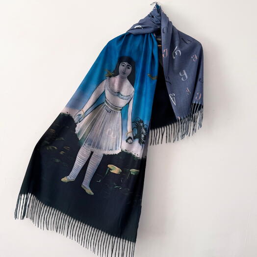 Кашемировый палантин сувенир Пирасмани «Актриса Маргарита». Cashmere shawl souvenir Pirosmani Actress Margarita grey