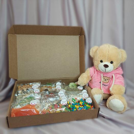 Подарочный набор для любимых ( 20 вкусов, 1000гр.и плюшевый Мишка в Худи)
