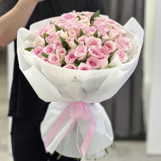 51 розовая роза 🌸 большой WOW букет