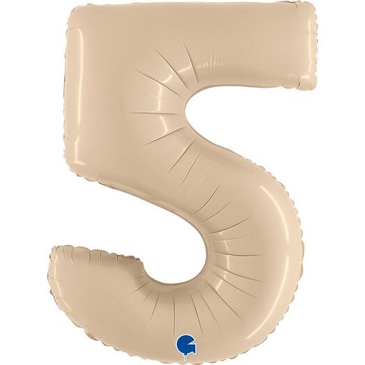 Шар цифра «5» (кремовый), бежевый фольгированный с гелием