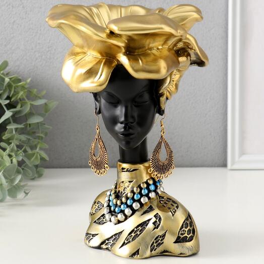 Подставка для мелочей Амади полистоун чёрно-золотая h=23 см