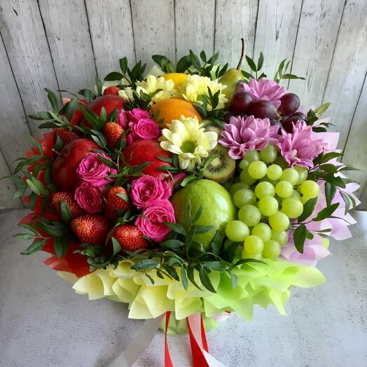 Фруктовый букет Радуга с цветами