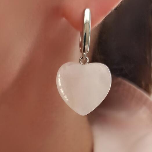Серьги Сердца из натурального розового кварца
