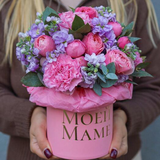 Композиция «Моей маме» с пионовидными розами Сильва и ароматной маттиолой 💗