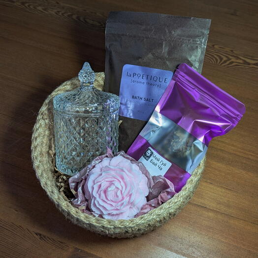 Подарочный набор Шкатулка + Свеча Пион + Соль для ванны + Чай
