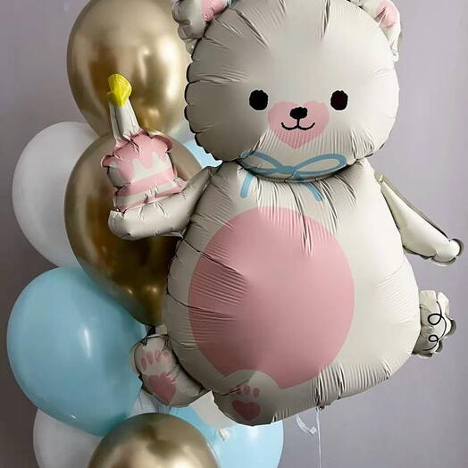 Набор шаров «Мишка» с однотонными и хром шарами 🐻🎈