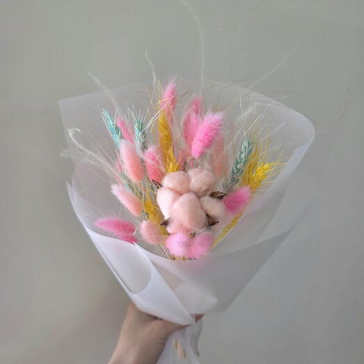 Мини букет из сухоцветов с хлопком "Карамель"