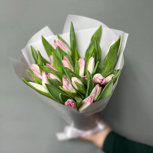 Тюльпаны белые и розовые 25 шт