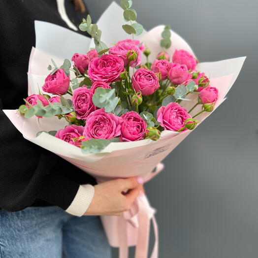 Peony rose with eucalyptus