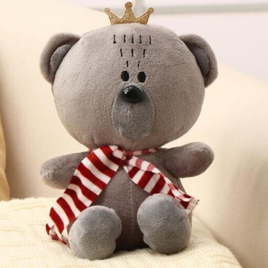 Мягкая игрушка «Мишка с короной», 18 см, цвет серый