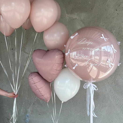 Шары с гелием: розовые, белые, сердца, прозрачный с надписью. Набор на выписку, рождение девочки, фотосессию, baby shower