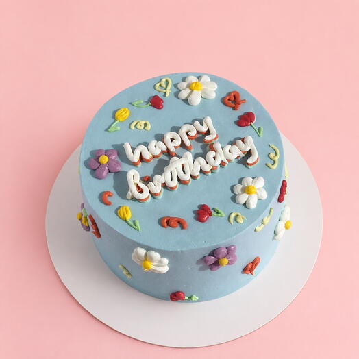 Торт с цветочками на день рождения «HAPPY BIRTHDAY