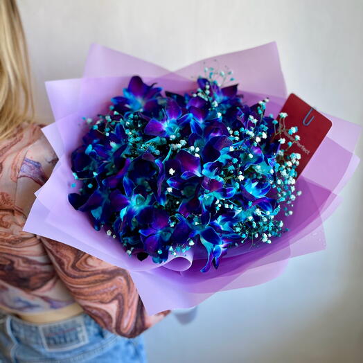 Космический букет с синей орхидеей, Дендробиум, на колбах, арт 31 Flower Perfect