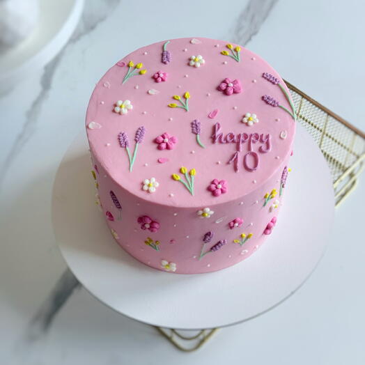 Торт с цветочками «happy 10»
