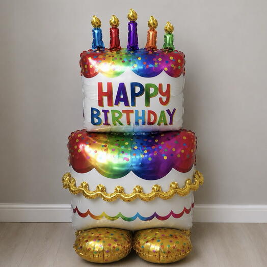 Шар на подставке «Happy Birthday» 109 см, надутый воздухом