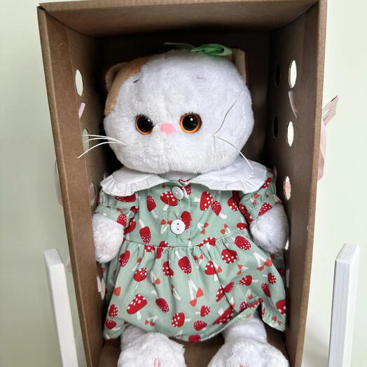 Игрушка кошечка Лили  в платье с мухоморами