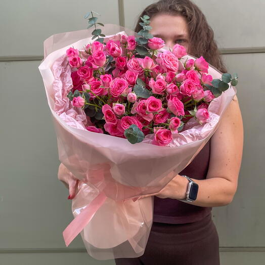 ХИТ‼️ Дофаминовый букет/ нежно розовая кустовая Роза + сладкий подарок 🎁