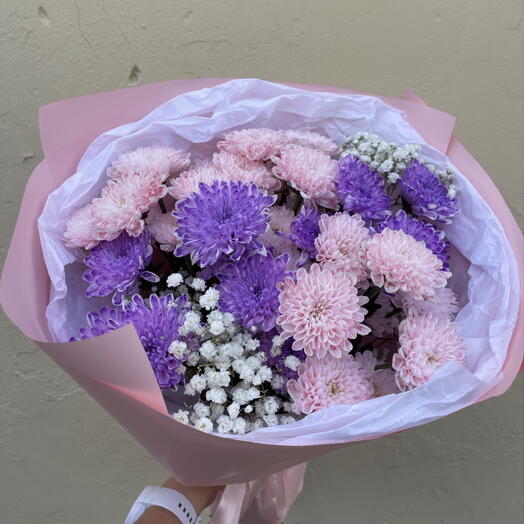 Нежный букет из ажурных хризантем и гипсофилы «Нежные слова» 🌸💞