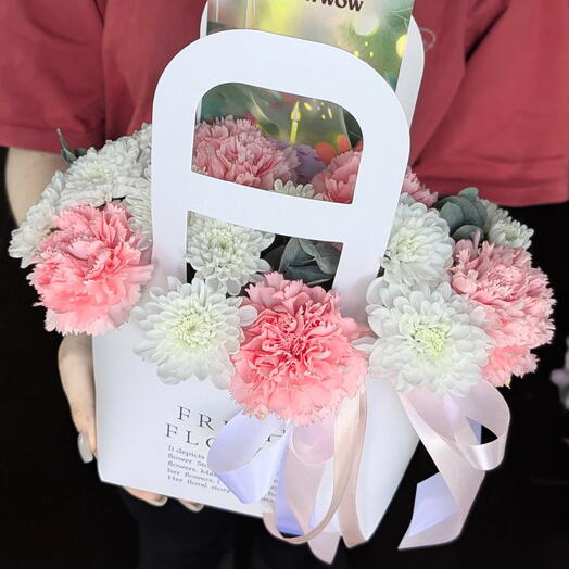 Сумочка с хризантемой и диантусами 🌸