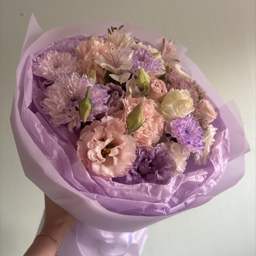 Букет из эустомы/кустовой розы/хризантемы/диантуса💕