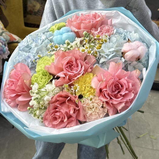 Дофаминовых букет 💐 «Нежная поляна» с хлопком