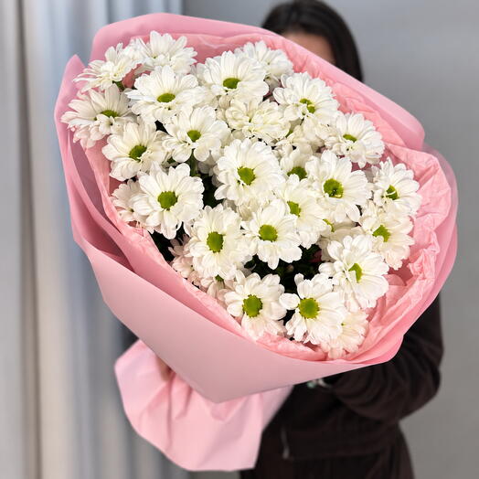 🌸 Букет из 5 белых ромашковых хризантем «Нежность»
