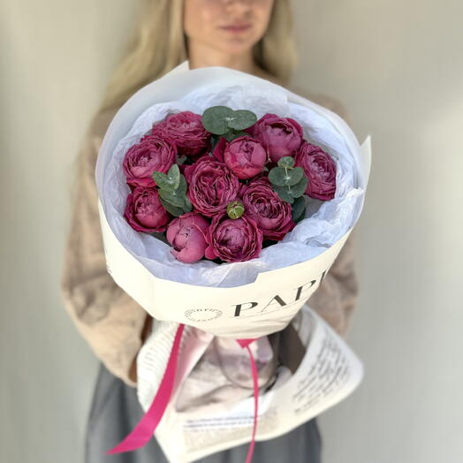 Ярко-розовый малиновый букет из кустовых пион роз 🩷🎀