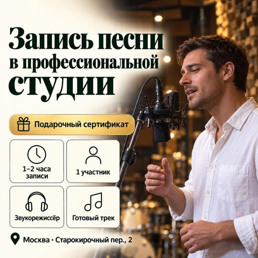 Подарочный сертификат «Запись песни в профессиональной студии» (Пакет 1, 1 человек)