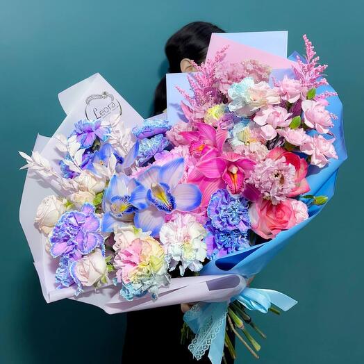 Букет Радужные орхидеи. Авторский букет 568. Leora Flowers дом цветочной моды