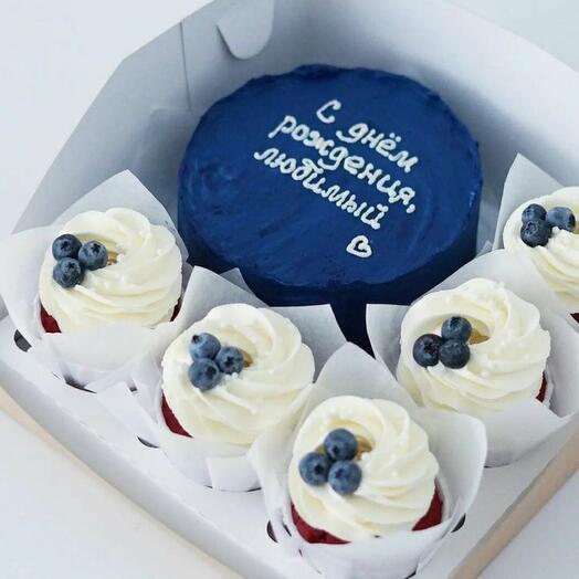 Бенто торт и капкейки с голубикой