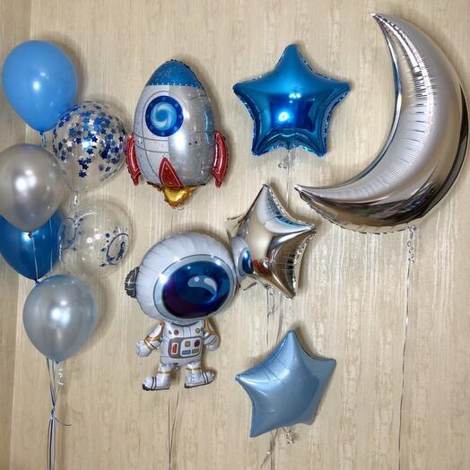 Space balloons with a rocket moon stars and an astronaut 12 pieces