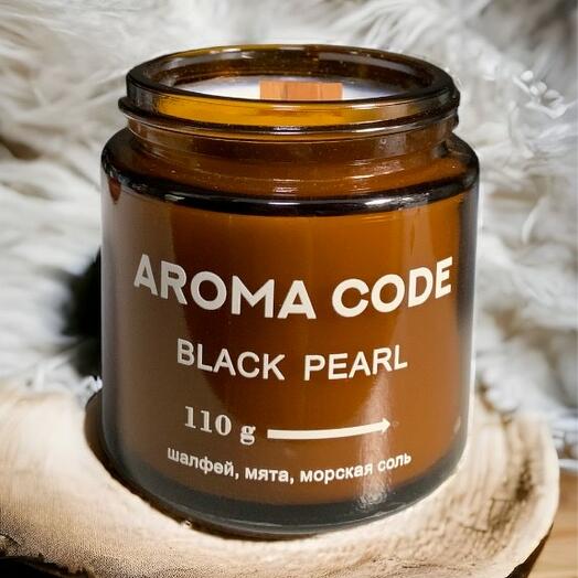 Свеча ароматическая с древесным фитилем Black Pearl 110 г